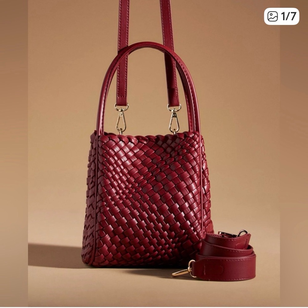 Anthropologie Hollace Woven Mini Tote Mauve Red NWOT - Picture 15 of 16